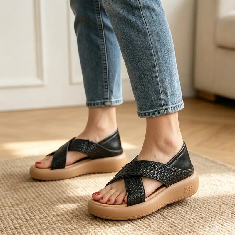 【Atât de moi încât nu vei mai vrea să le dai jos!】Sandale din piele naturală cu design împletit și talpă moale