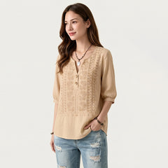 👚 Tricou din Bumbac și In cu Broderie în Stil Boho