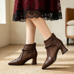 Botine Elegante cu Plasă și Toc Gros – Stil Rafinat, Stabilitate Maximă și Mers Fără Oboseală! ✨👠