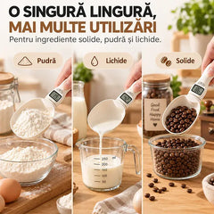 ✨ Cântar Digital de Bucătărie Tip Lingură (Interval: 1g-800g) 🥣 | 🍼 Ideal pentru Mâncarea Bebeluşilor & Patiserie · Cap Detașabil · Baterie Inclusă