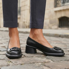 Pantofi de Dama Vintage cu Toc Gros și Cataramă Ovală – Design Elegant 2026, Platformă Confortabilă, Stil Retro Slip-On 👠🤎🖤