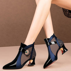 【34-43】Νέες ανοιξιάτικες μπότες με ψηλό τακούνι από διάτρητο πλέγμα