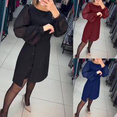 💟【S-5XL】Nouă rochie retro cu decolteu rotund și imprimeu modern cu șliț