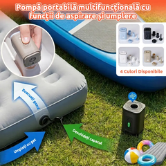 Pompă Electrică Portabilă 2-în-1 pentru Umflare și Dezgonire – Cu 5 Duze Diferite, pentru Saltele, Piscine și Camping, Funcție Lumină