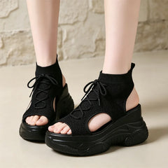 👟【efect instant de picioare mai lungi】sandale la modă cu plasă tricotată respirabilă și talpă groasă