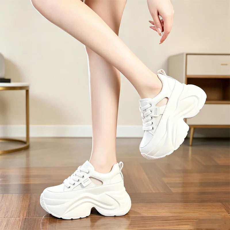 Pantofi Sport cu Platformă Ondulată: Stil Streetwear "Ins", Design Dantelat Respirabil, Mărimi 35-40