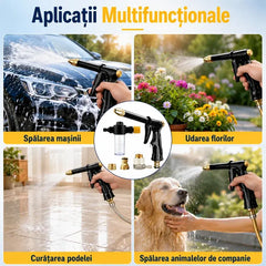 💦 Presiune puternică și multifuncționalitate! Pistol de spălat auto de înaltă presiune (Duză din alamă rotativă 360° / Include recipent spumă + 3 conectori metalici)! ✨