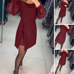💟【S-5XL】Nouă rochie retro cu decolteu rotund și imprimeu modern cu șliț