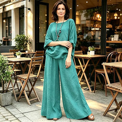 🥻 Compleu Lejer din In și Bumbac pentru Vară – Cămașă și Pantaloni Largi, Efect Anti-Burtică, 4 Culori, Mărimi L-5XL! 🌿✨
