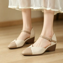 👠 Pantofi cu toc tip wedge, stil francez retro, cu design în culori contrastante