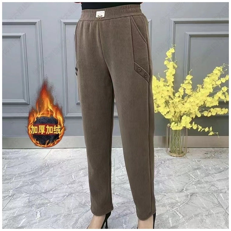 🎁👖Pantaloni casual, largi, cu căptușeală groasă din fleece, pentru mărimi mari, potriviți pentru toate tipurile de siluetă