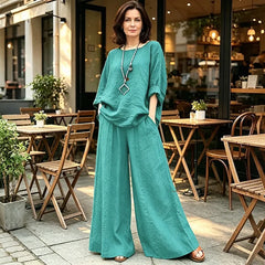 🥻 Compleu Lejer din In și Bumbac pentru Vară – Cămașă și Pantaloni Largi, Efect Anti-Burtică, 4 Culori, Mărimi L-5XL! 🌿✨