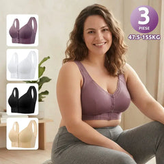 （3buc）💕🎁【45kg-155kg】Sutien supradimensionat, respirabil, din bumbac moale, cu nasturi frontali
