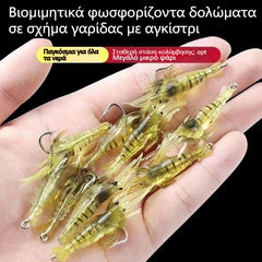 🎣✨【Set de 30 de piese】Momeli bionice fosforescente sub formă de creveți cu cârlig