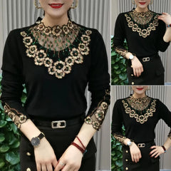 🔥Vânzare fierbinte🔥🎀【XL-6XL】Noua bluză caldă de toamnă și iarnă din catifea de înaltă calitate, cu mânecă lungă și guler din dantelă——3895128