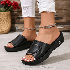 👡💎 Papuci eleganți cu strasuri, din piele naturală, cu talpă tip platformă wedge