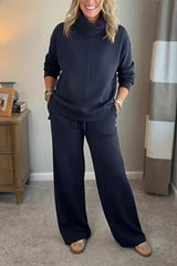 🍂🐏【Nou Sosit! Reducere de 50% pe termen limitat】 Set de călătorie din două piese pentru femei, cu hanorac tip helancă (cu crăpătură laterală) și pantaloni casual 🔥