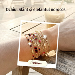📿🌀 Brățară stil boemian cu pandantiv și elefant norocos. Pandantiv cu simboluri profunde, material aurit, mărime reglabilă✨