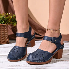 👍【Top 3 cele mai apreciate】Sandale retro elegante cu perforații și toc gros