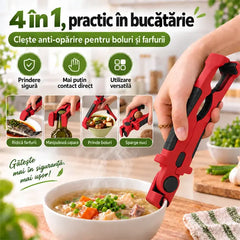 🍲 Scapă de Arsurile din Bucătărie! Clește Multifuncțional Anti-Opărire 4 în 1 🛡️ | Prindere Farfurii & Boluri Fierbinți · Vârf din Silicon Anti-Alunecare · Deschizător de Sticle · Spărgător de Nuci