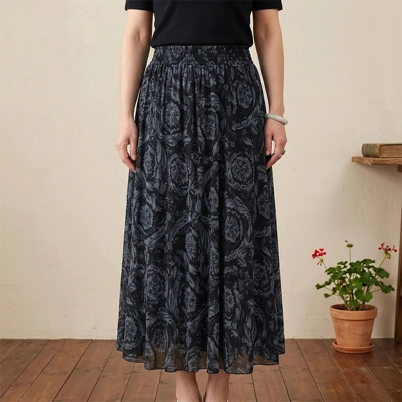 👗🌸【M-4XL】Fustă midi cu talie înaltă și imprimeu floral, la modă