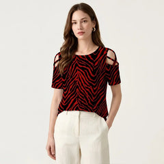👚 Tricou Modern cu Imprimeu Zebră și Umeri Goi