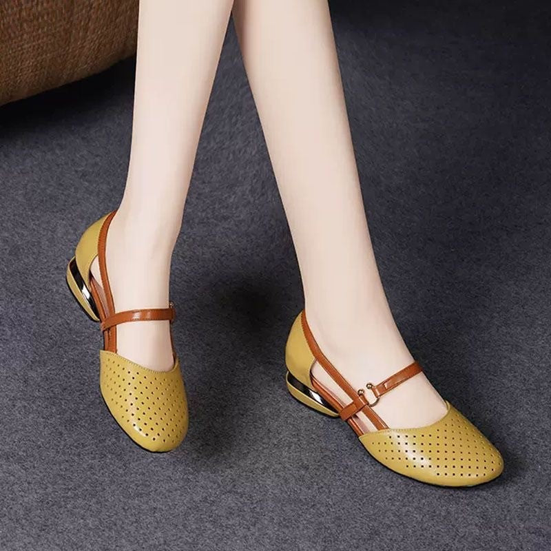 45% REDUCERE ✨🌼【Mărimi 35-41】Sandale noi din piele naturală cu vârful rotund și toc jos, 2026