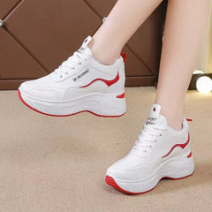 🔥【Hot Sale】Πάτος από νέο δέρμα, χοντρή σόλα, ψηλά casual αθλητικά παπούτσια