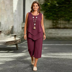 Set Elegant de Vară din 2 Piese: Bluză Stratificată și Pantaloni Lejeri - Confortabil și Rafinat