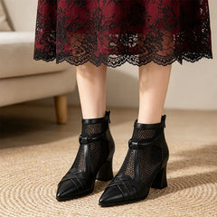 Botine Elegante cu Plasă și Toc Gros – Stil Rafinat, Stabilitate Maximă și Mers Fără Oboseală! ✨👠