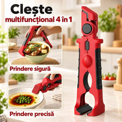 🍲 Scapă de Arsurile din Bucătărie! Clește Multifuncțional Anti-Opărire 4 în 1 🛡️ | Prindere Farfurii & Boluri Fierbinți · Vârf din Silicon Anti-Alunecare · Deschizător de Sticle · Spărgător de Nuci