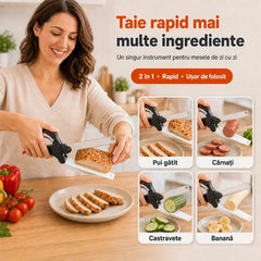 Foarfecă de Bucătărie 2 în 1 cu Tocător Integrat – Cuțit și Fund de Tocat Portabil pentru Legume, Fructe, Carne și Camping ✂️🥩