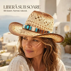 🤠 Fii o emblemă a stilului retro! Pălărie de cowboy din paie croșetate, elegantă și protecție solară! ✨🌵