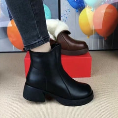 【‼️Ofertă specială】💟【35-40】2024 Cizme retro noi, impermeabile, pentru femei, din piele, călduroase, cu toc gros--3861257