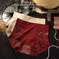 Set de 5 piese: negru + vișiniu + bej + maro + roșu cărămiziu --- Lenjerie intimă din dantelă fără cusături, cu elasticitate ridicată, pentru controlul abdomenului, modelarea feselor și ridicarea chiloților