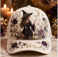 🛍️ Nou 2026: Șapcă de Vară cu Imprimeu 3D și Tematică Magică / Halloween ✨ Șapcă de Dama Protectie Solară cu Design Vrăjitoare, Corb și Trandafiri Gothici | Stil Etnic Luxury, Ajustabilă