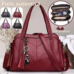 Geantă de mână din piele de bovină, cu trei compartimente, capacitate mare, piele moale.——3895238