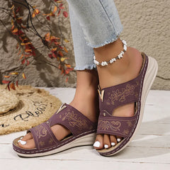 👡🌸Sandale elegante cu ornament metalic și model decupat decorativ