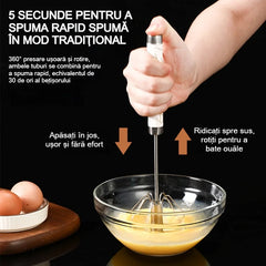 🥚【Cumpără 1 Primești 1 Gratuit】Batător de ouă manual semi-automat din oțel inoxidabil——🎁Cadou: separator pentru albuș și gălbenuș