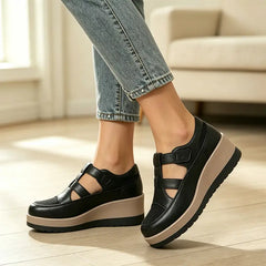 【Piele naturală premium – versiune nou îmbunătățită】Sandale cu platformă și plasă respirabilă