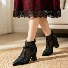 Botine Elegante cu Plasă și Toc Gros – Stil Rafinat, Stabilitate Maximă și Mers Fără Oboseală! ✨👠