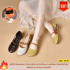 45% REDUCERE ✨🌼【Mărimi 35-41】Sandale noi din piele naturală cu vârful rotund și toc jos, 2026