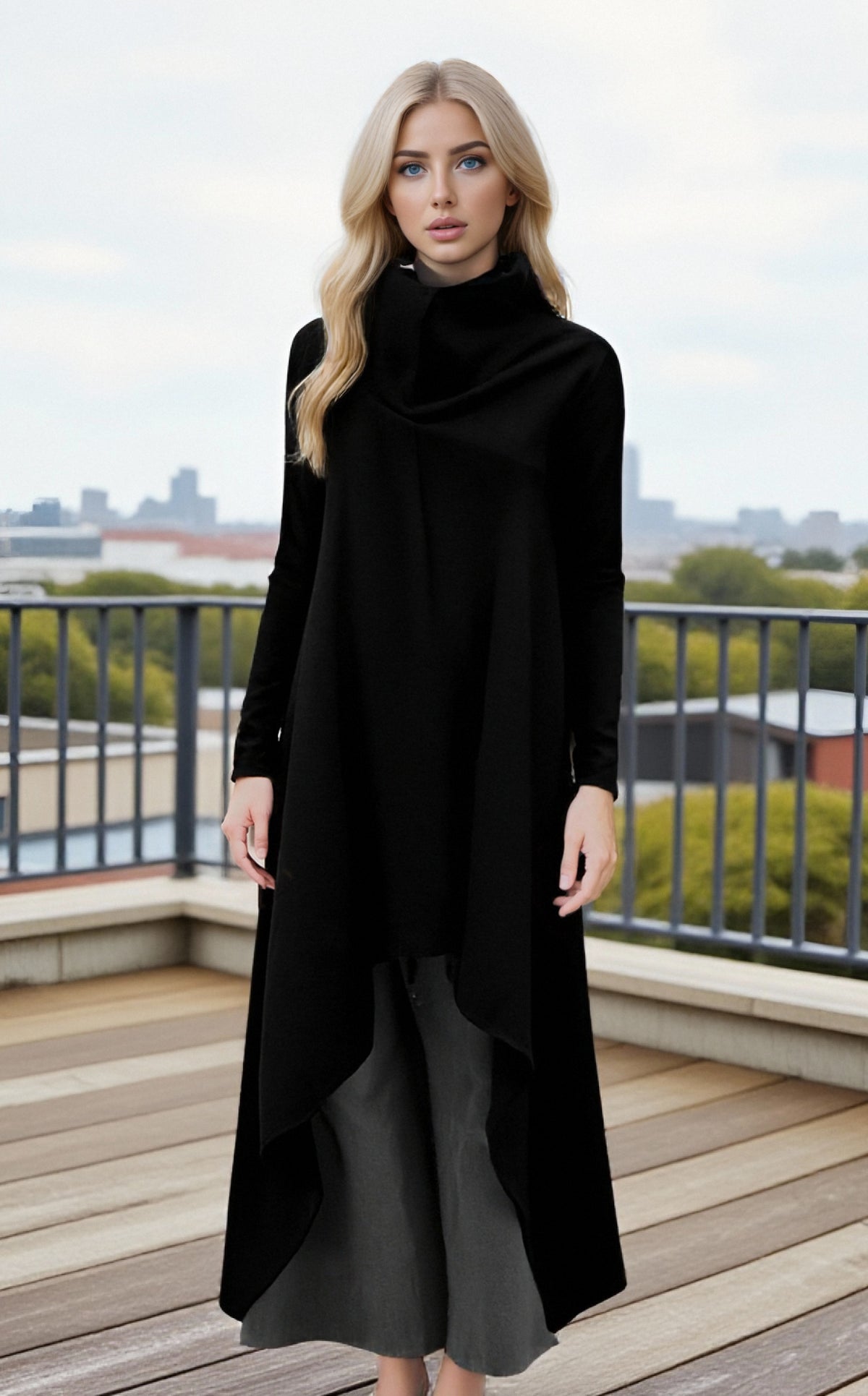 🔥【Reducere la Produs Nou – Revine la prețul inițial în curând】👗Rochie asimetrică de damă cu mâneci lungi și glugă