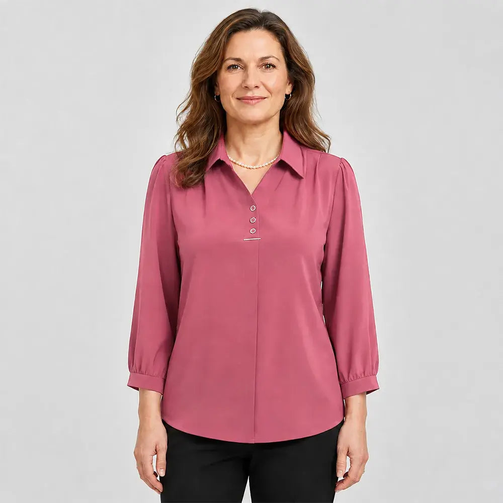 Bluză Elegantă Stil Polo cu Guler Clasic – Croială Relaxată Mărimi Mari (XL-6XL), Material Fin, Respirabil și Versatilă pentru Toamnă-Primăvară 👚✨