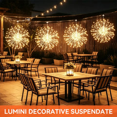 ✨Set 4 în 1 Artificii Solare Suspendate, Ghirlandă Luminoasă cu 240 LED-uri, Panou Solar Mare și Telecomandă, Impermeabil pentru Camping și Grădină