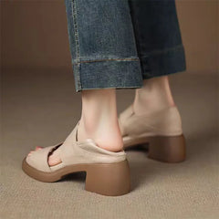 Sandale Elegante de Damă cu Toc Mediu Gros, Barete Late din Piele, Talpă Confortabilă și Antiderapantă, Stil Casual Modern