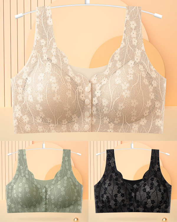 😍 【Cumpără 2 Primești 1 Gratuit】👙 Sutien de Damă din Dantelă fără Sârmă cu Închidere pe Față