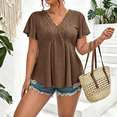 👚 Tricou Elegant cu Decolteu în V și Dantelă – Croi Fluid Anti-Burta, Efect Instant de Subțiere, 5 Culori, Mărimi S-2XL! ✨🌸