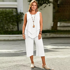 Set Elegant de Vară din 2 Piese: Bluză Stratificată și Pantaloni Lejeri - Confortabil și Rafinat