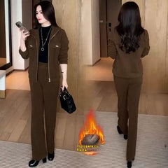 💖【Haină exterioară + pantaloni】💥Set nou de iarnă cu căptușeală de fleece și țesătură groasă
